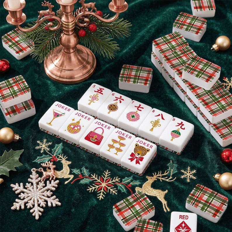 Glamouröse Weihnachts-Mahjong-Steine, Mahjong-Weihnachts-Mahjong-Steine, Weihnachts-Mahjong-Geschenk, personalisierte Mahjong-Steine Bild 1