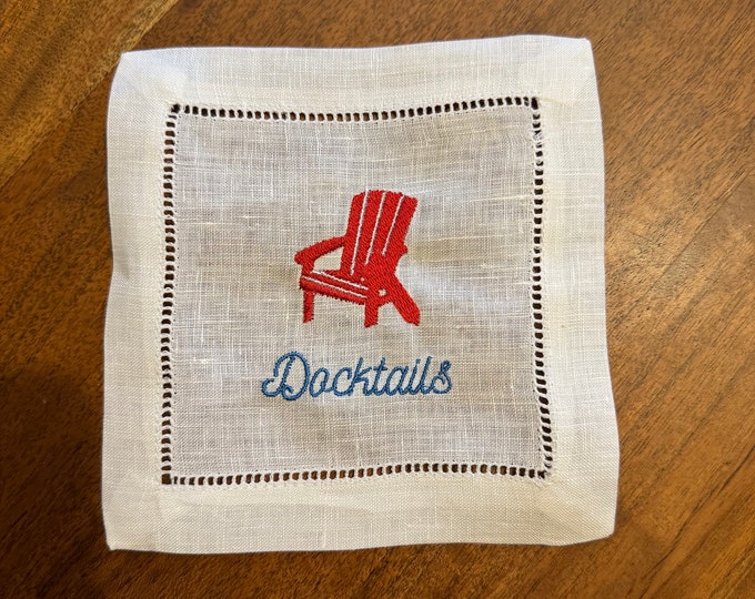 Lake House Gift | Embroidered Custom Cocktail Napkins | Gifts for Women | Hostess Gift | Embroidered Linen Cocktail Napkins |Docktails