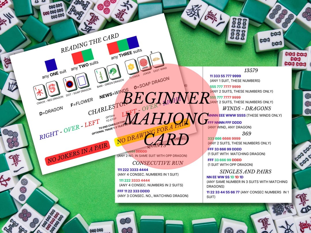 Beginner Mahjong Card, Adult Mahjong Card, Mahjong 101 Card, Learning ...