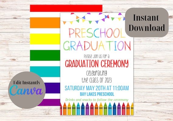 Editable Preschool Graduation Invitation, PreK Announcement Party Invite, Pre-K Elementary Graduation Flyer, Editable Printable Template