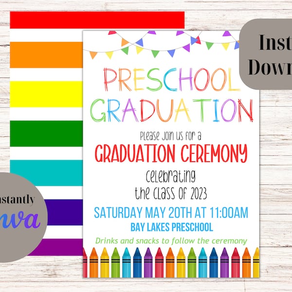 Editable Preschool Graduation Invitation, PreK Announcement Party Invite, Pre-K Elementary Graduation Flyer, Editable Printable Template