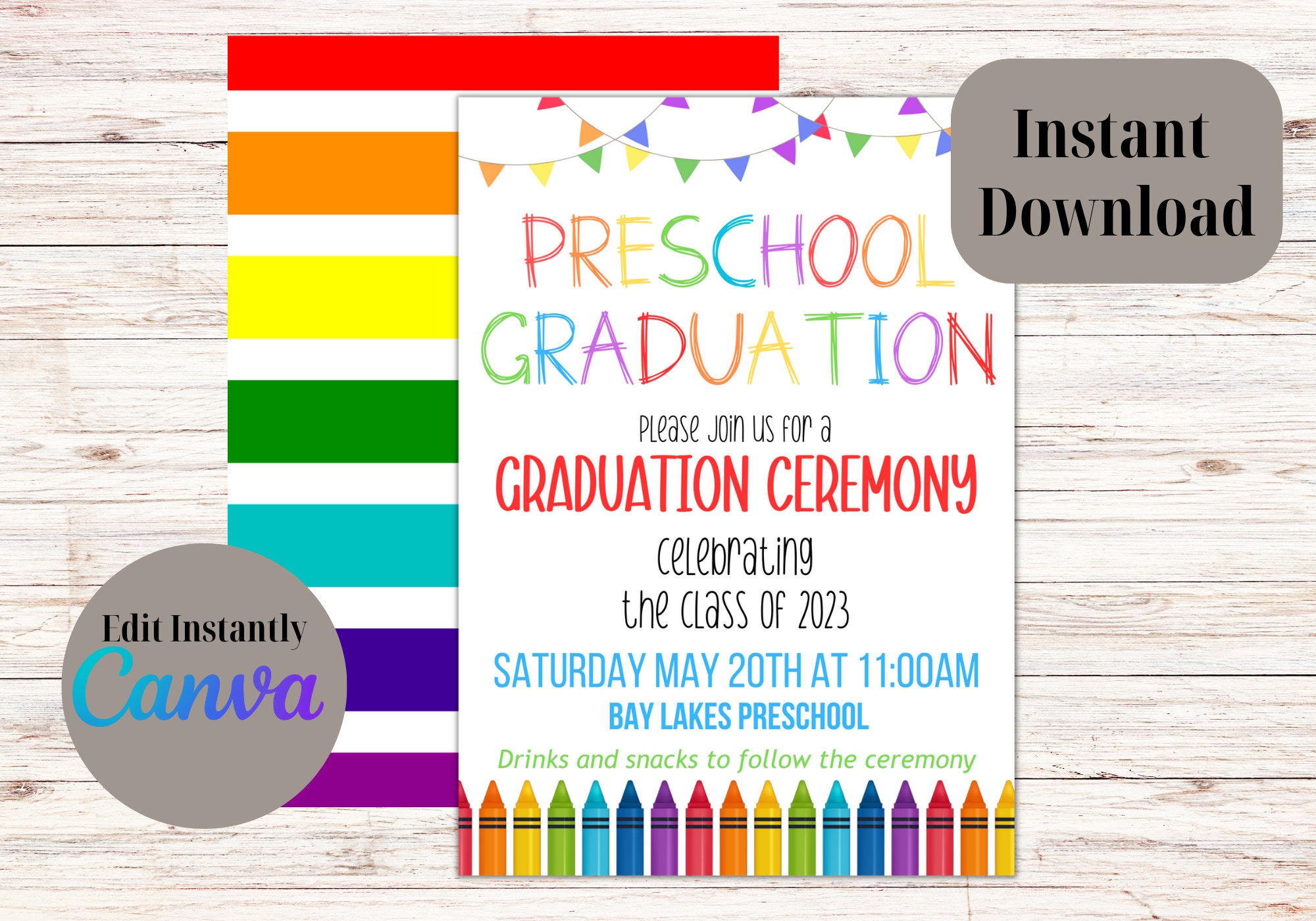 Editable preschool graduation invitation prek announcement party 