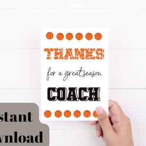 Carte de remerciement pour entraîneur de basket-ball, cadeau pour entraîneur, téléchargement numérique, fin de saison, entraîneur de remerciements, carte de remerciement pour entraîneur, carte imprimable