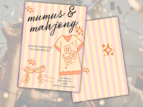 Mumus & Mahjong Invitation Canva Template | Editable Party Invite | Girls Night Out Printable | Digital Download | Canva FREE