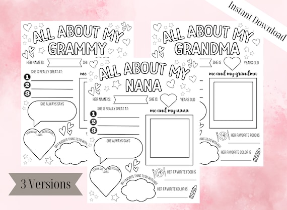 All About My Grandma Questionnaire, All About My Nana, Grandma Mothers Day Gift, Gift for Grandma from Kids, Grandparents Day Printable