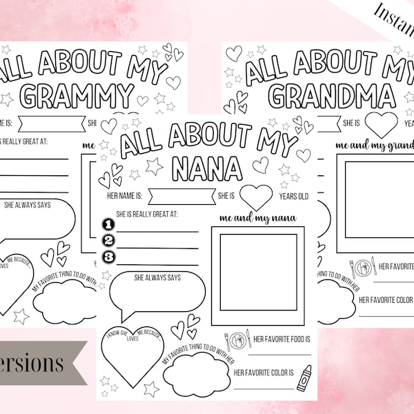 All About My Grandma Questionnaire, All About My Nana, Grandma Mothers Day Gift, Gift for Grandma from Kids, Grandparents Day Printable