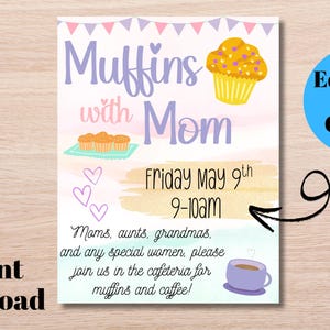 Muffins mit Mom Vorlage - Bearbeitbar Muffins mit Mom Flyer - Muffins mit Mom einladen - Bearbeitbare Vorlage - Sofortiger Download Bearbeitbare Einladung