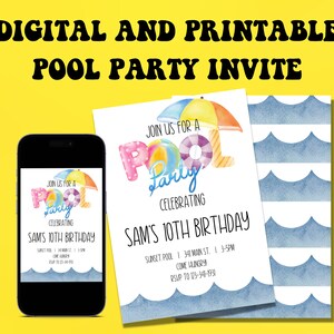 Pool Party Invitation Template, Pool Birthday Party, Summer Birthday Party, Swimming Party, Editable Digital Template Instant Download