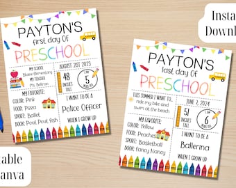 Printable First Day of School Sign, Editable First and Last Day of School Signs, First Day or Last Day, Editable and Reusable, Boy or Girl