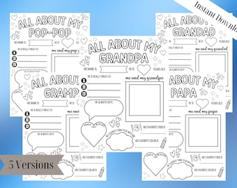 All About My Grandpa Questionnaire, All About My Papa, Grandpa Fathers Day Gift, Gift for Grandpa from Kids, Grandparents Day Printable