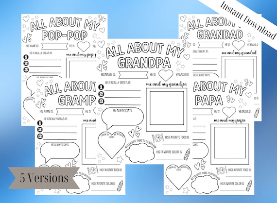 All About My Grandpa Questionnaire, All About My Papa, Grandpa Fathers Day Gift, Gift for Grandpa from Kids, Grandparents Day Printable