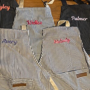Embroidered Apron for Kids - Custom Toddler Apron Embroidered Name - Kids Striped Apron With Pockets - Cooking Party Gift -Custom Kids Apron