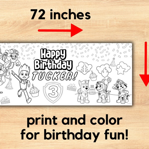 GIGANTE personalizado cachorros para colorear banner o cubierta de mesa / mantel de cumpleaños de papel personalizado para fiestas / 30 "x 72" pulgadas / cumpleaños de cachorros