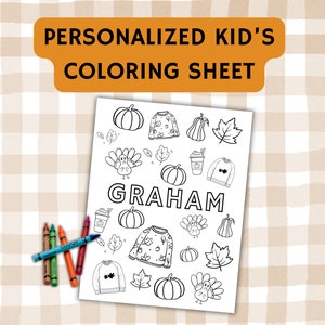Kids Coloring Sheet, Fall Kids Coloring Sheet, Personalized Coloring ...
