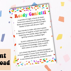 Ready Confetti Back to School Printable Tags, Back to School, Night Before First Day, Back to School Tradition, Meet the Teacher Tag Gifts