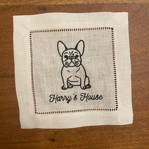 Benutzerdefinierte illustrierte Hunde-Cocktailservietten - kundenspezifische Leinen-Cocktailservietten - kundenspezifische bestickte Leinen-Cocktailservietten (4er-Set)