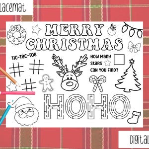Christmas Activity Mat for Kids - Printable Christmas Placemat for kids - Christmas Activity Placemat - Christmas Coloring Placemat