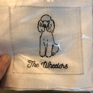 Custom Royal Poodle Illustrated Dog Cocktail Napkins - Royal Poodle Gift - Custom Embroidered Linen Napkins - Royal Poodle Lover