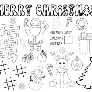 Christmas Activity Placemat, Christmas Coloring Page, Christmas Activity Printable, Kids Christmas Party Table Activity, Printable Placemat