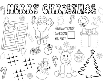 Christmas Activity Placemat, Christmas Coloring Page, Christmas Activity Printable, Kids Christmas Party Table Activity, Printable Placemat