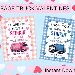 Étiquette de la Saint-Valentin pour camion à ordures | Carte de Saint-Valentin garçons | Passez une Saint-Valentin puante | Imprimable pour la Saint-Valentin dans la classe | Carte Saint-Valentin fille