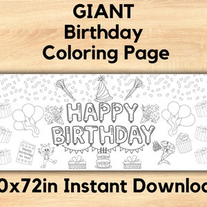 GIANT Birthday  Coloring Poster or Table Cover | Custom Paper Birthday Tablecloth for Parties | 30&quot; x 72&quot; inches