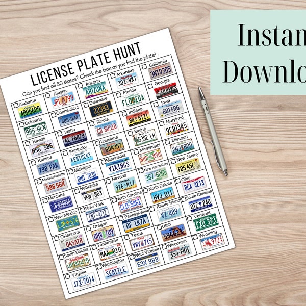 Road Trip License Plate Game- Kids Activity- Digital Download- Printable-Instant download- For kids- Road Trip Activity-Look & Find Activity