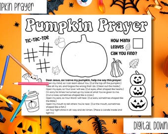 Pumpkin Prayer Coloring Placemat Printable | Christian Fall Activity for Kids | Sunday School Harvest Craft Sheet | Pumpkin Prayer Printable