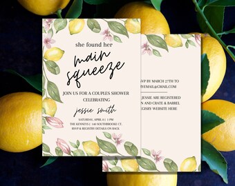 Bearbeitbare Zitrone Brautparty Einladung Blau Blumen Zitrus Sie fand ihre Haupt Squeeze Invite Template Instant