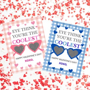 Printable Heart Sunglasses Valentine's Day Card, Instant Download | Eye Think You're the Coolest Valentine | Classroom Valentine Printable