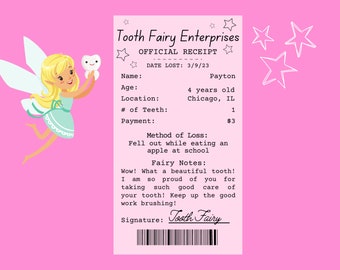 Editable Tooth Fairy Receipt Printable, Tooth Fairy Receipt for Boys, Tooth Fairy Receipt for Girls, Kids Tooth Fairy Letter, Lost Tooth