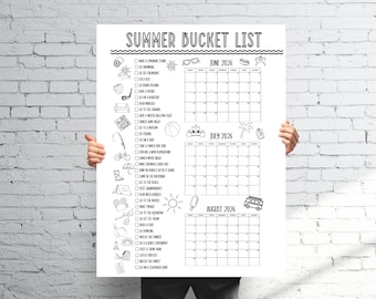 Summer Activity Calendar, Summer of Fun Coloring Poster, Big Summer Bucket List 2026, Large Summer Calendar, Summer 2026, Summer Countdown