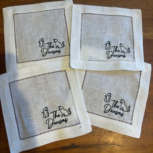 Personalized Cat Lover Cocktail Napkins - Gifts for Cat Lovers - Custom Embroidered Linen Cocktail Napkins (Set of 4)