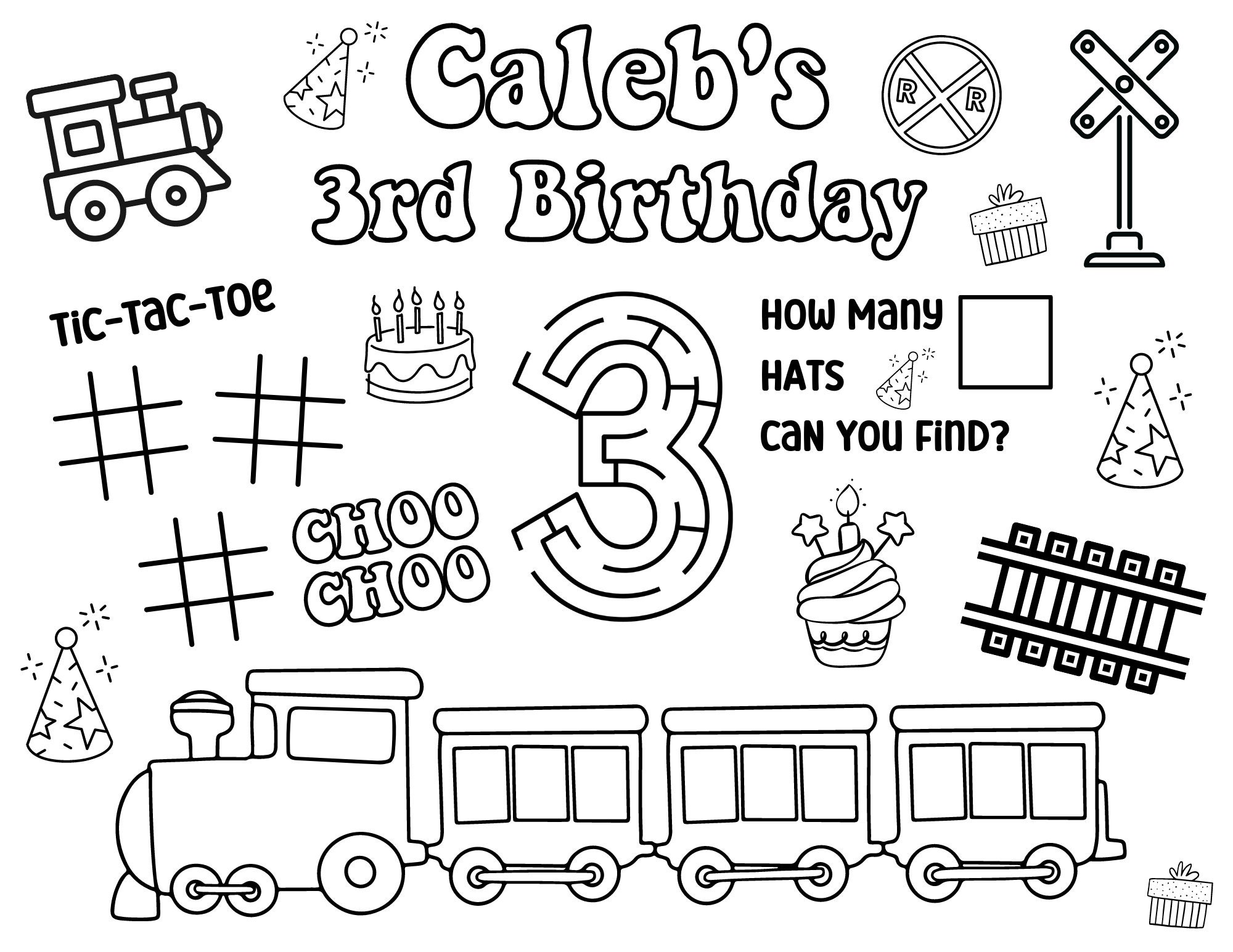 Train Printable Activity and Coloring Pages, Personalized, Train