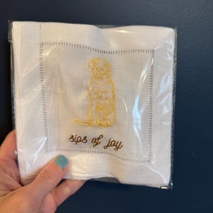 Custom Yellow Labrador Illustrated Dog Cocktail Napkins - Labrador Gift - Custom Embroidered Linen Napkins - Labrador Retriever Lover