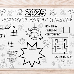 New Years 2025 Activity Placemat Printable New Years Eve Activity Sheet NYE Activities New Year 2025 Placemat New Years Coloring 2025 NYE