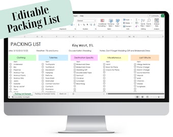 Travel Packing List, EDITABLE Packing Checklist for Google Sheets, Holiday, Vacation, Cruise, Wedding, Family, Packing List Template Excel
