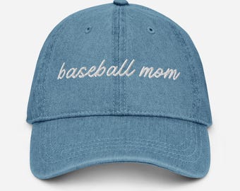 Custom Baseball Mom Denim Hat - Custom Baseball Number Hat - Baseball Mom Embroidered Hat - Baseball Mom Gift