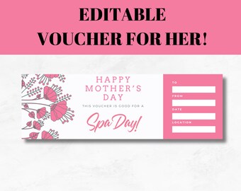 Spa Day Gift Coupon | INSTANT DOWNLOAD, editable text | Printable Voucher | Last Minute Gift | Personalized Certificate | Gift Voucher
