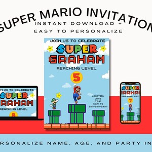 Mario Bros Invitation, Super Mario Birthday Invitation, Super Brothers boy Invite, Video Game, Kid Invite, Editable Template, Editable Canva