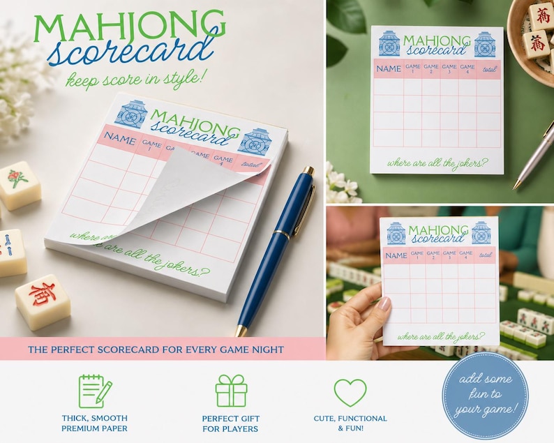 Mahjong Notepad Mahjong Scorepad - Etsy