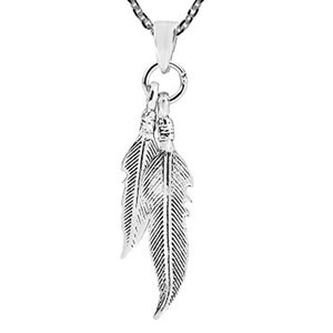 Feather, Double Feather Dangle S925 Sterling Silver feather necklace, Pendant Necklace