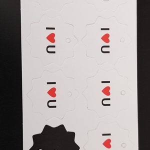 Etiqueta (eu te amo) para caixa de presente de papelão no atacado, 100 contagens (10 centavos/contagem) Tamanho da etiqueta: 1,5".