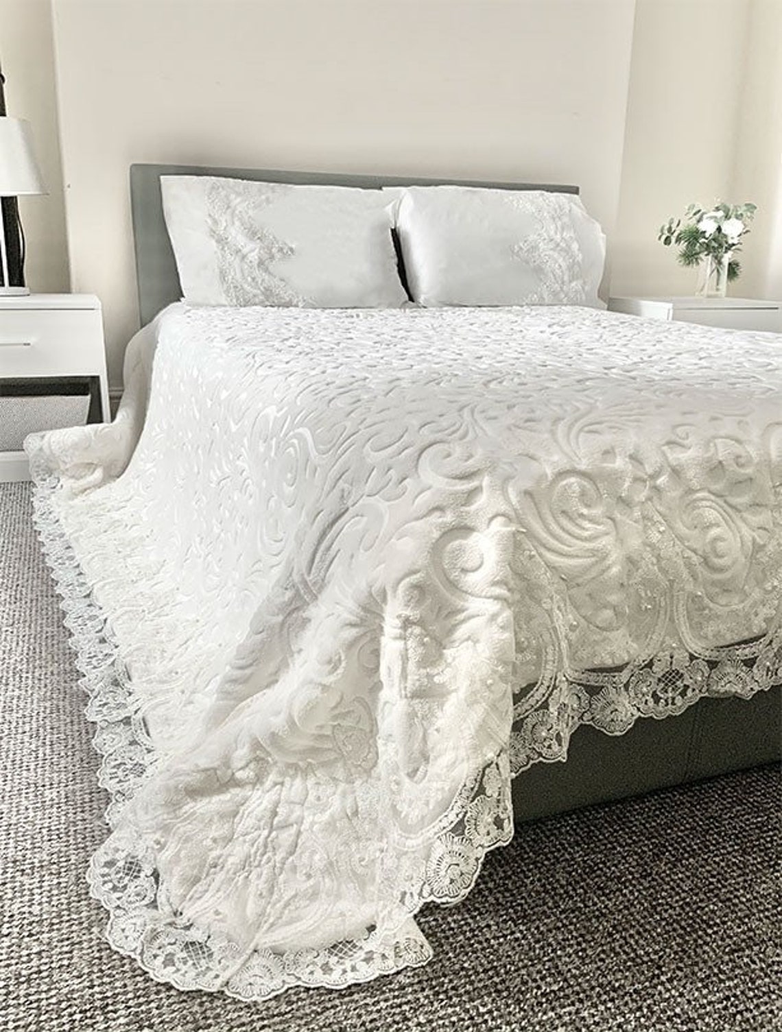 Luxury Lace Bedding Set / Lace and Pearl embroidered Soft Bed Etsy