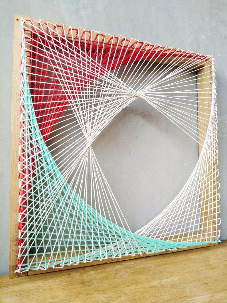 Weaving String Art Frame Red White Turquoise Geometric Etsy