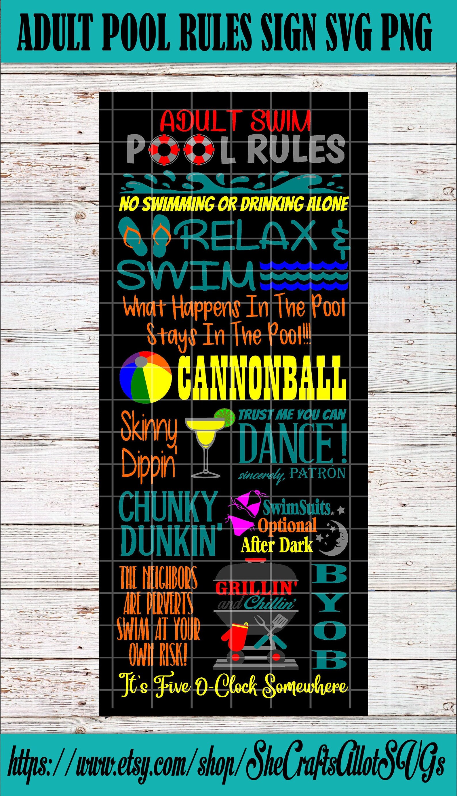 Adult Swimming Pool Rules Funny Sign SVG PNG | Etsy