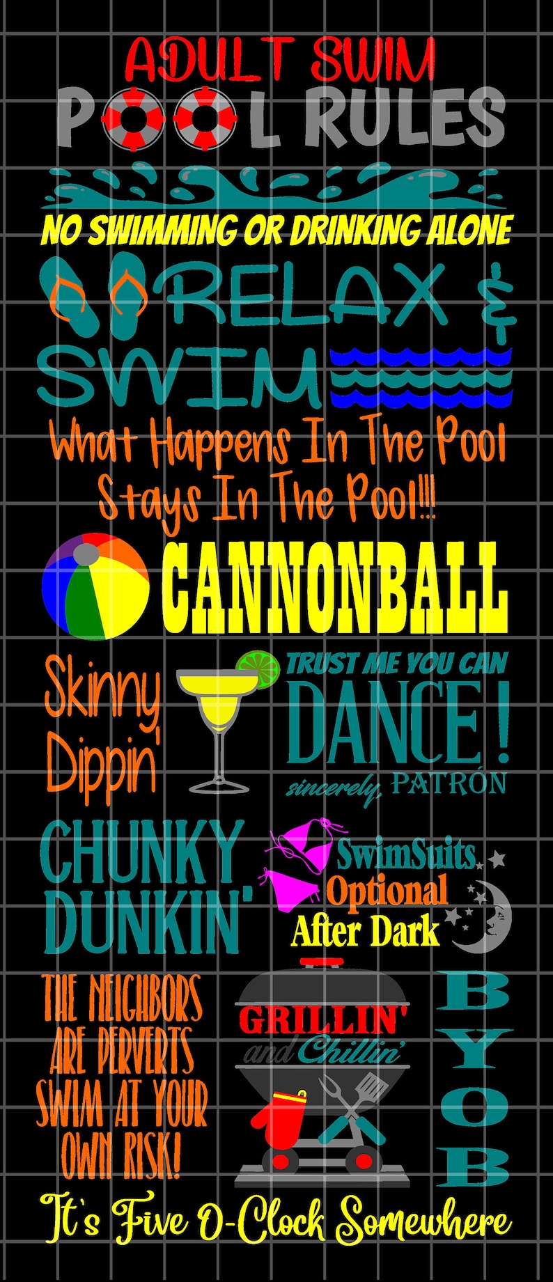Adult Swimming Pool Rules Funny Sign SVG PNG Etsy