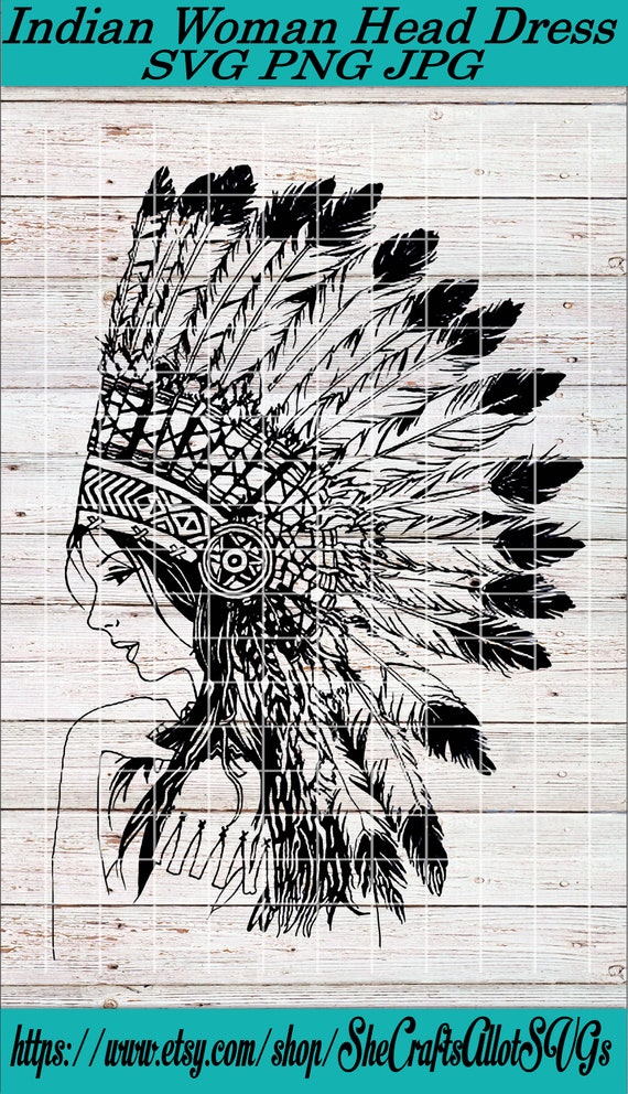 Download Beautiful Native American Indian Girl In Headdress Svg Png Etsy