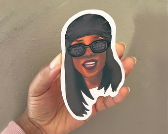 Aaliyah vinyl art sticker - nineties music lyrics sticker, strong woman, music lover gift,  black planner,
