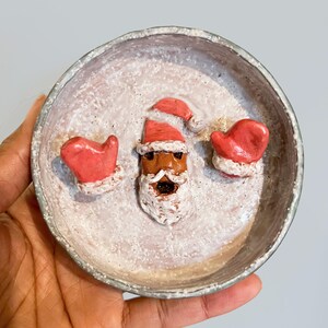 Handmade Snowy Santa Ceramic Ashtray: Unique Christmas Decor
